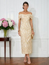 Jacquard Sheath Off the Shoulder Pleated Cocktail Dresses