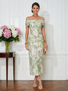 Jacquard Sheath Off the Shoulder Pleated Cocktail Dresses