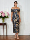 Jacquard Sheath Off the Shoulder Pleated Cocktail Dresses