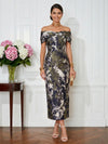 Jacquard Sheath Off the Shoulder Pleated Cocktail Dresses