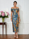 Jacquard Sheath Off the Shoulder Pleated Cocktail Dresses