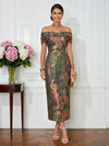 Jacquard Sheath Off the Shoulder Pleated Cocktail Dresses