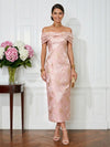 Jacquard Sheath Off the Shoulder Pleated Cocktail Dresses