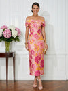 Jacquard Sheath Off the Shoulder Pleated Cocktail Dresses