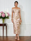 Jacquard Sheath Off the Shoulder Pleated Cocktail Dresses