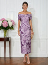 Jacquard Sheath Off the Shoulder Pleated Cocktail Dresses