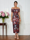Jacquard Sheath Off the Shoulder Pleated Cocktail Dresses