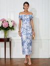 Jacquard Sheath Off the Shoulder Pleated Cocktail Dresses