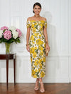 Jacquard Sheath Off the Shoulder Pleated Cocktail Dresses
