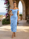 Jacquard Sheath Off the Shoulder Cocktail Dresses with Ruffles