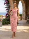 Jacquard Sheath Off the Shoulder Cocktail Dresses with Ruffles