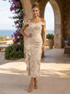 Jacquard Sheath Off the Shoulder Cocktail Dresses with Ruffles