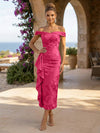 Jacquard Sheath Off the Shoulder Cocktail Dresses with Ruffles