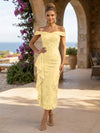 Jacquard Sheath Off the Shoulder Cocktail Dresses with Ruffles
