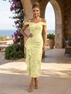 Jacquard Sheath Off the Shoulder Cocktail Dresses with Ruffles