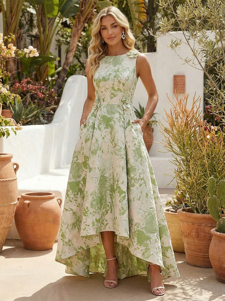 Jacquard A-Line Crew Neck Pleated Cocktail Dresses