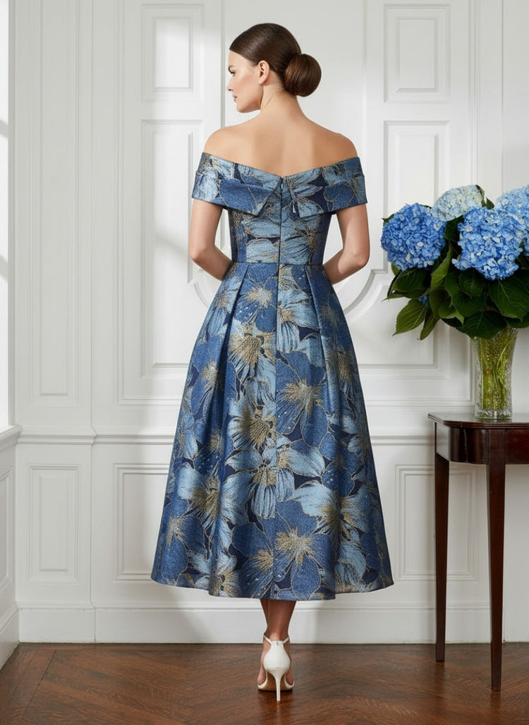 A-Line Jacquard Off the Shoulder Cocktail Dresses