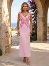 Jersey Sheath V Neck Cocktail Dresses with 3D Flowers