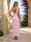 Jersey Sheath V Neck Cocktail Dresses with 3D Flowers