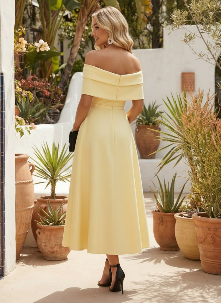 Jersey A-Line Off the Shoulder Pleated Cocktail Dresses with Button