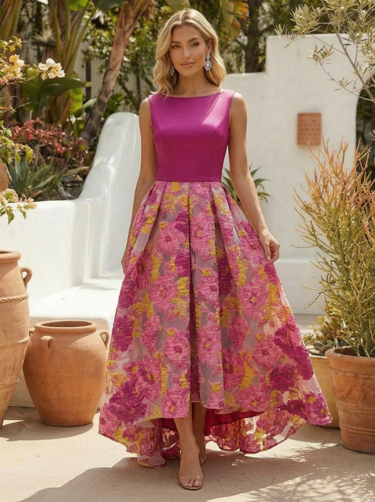 Jacquard A-Line Crew Neck Pleated Cocktail Dresses