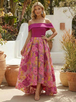Jacquard A-Line Off the Shoulder Pleated Cocktail Dresses