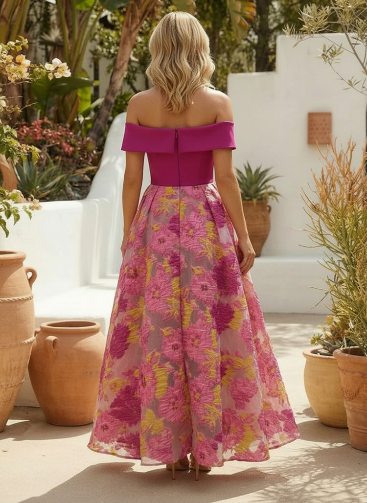 Jacquard A-Line Off the Shoulder Pleated Cocktail Dresses