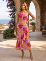 Jacquard Mermaid One Shoulder Cocktail Dresses with Ruffles