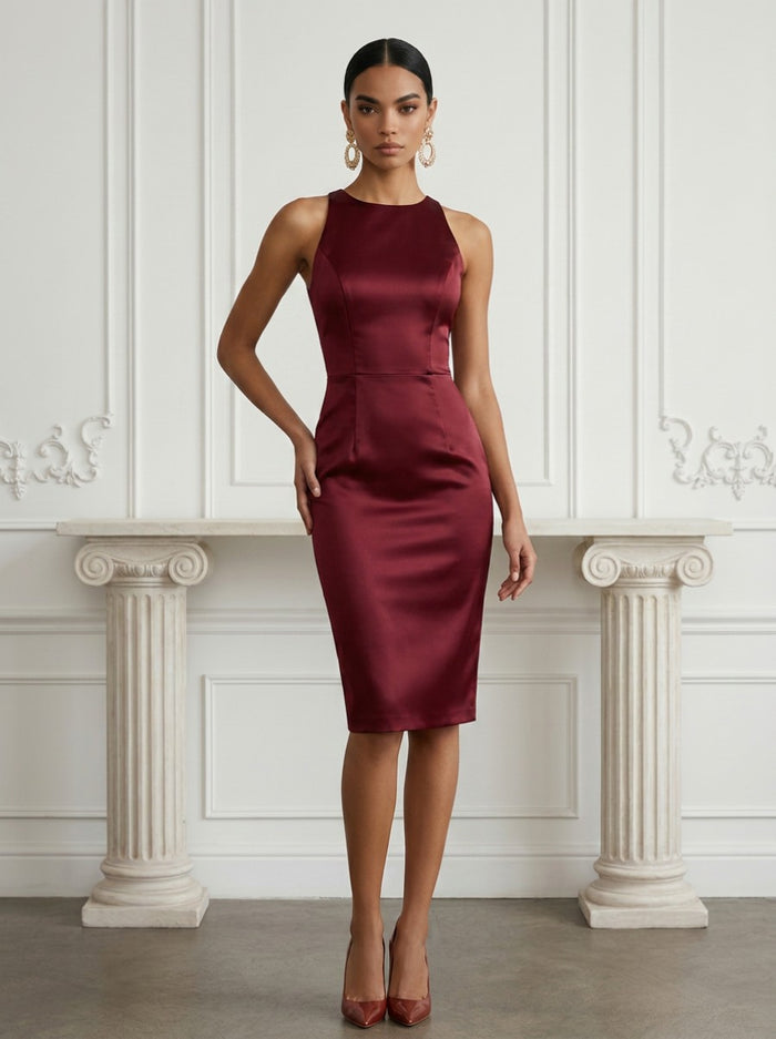 Satin Bodycon Crew Neck Simple Cocktail Dresses