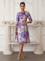Jacquard A-Line Crew Neck Floral Cocktail Dresses