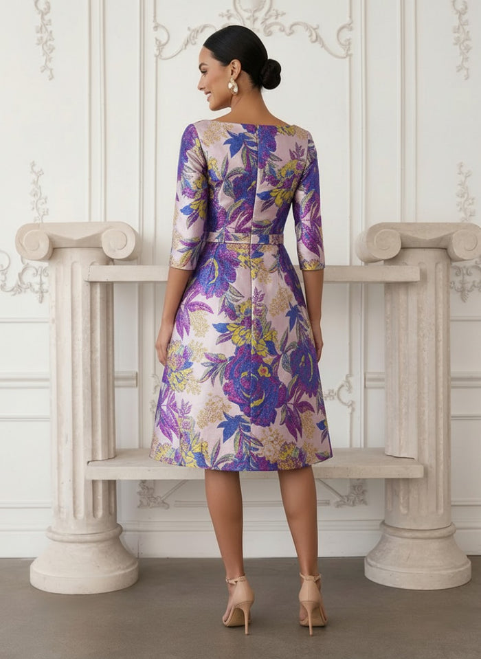 Jacquard A-Line Crew Neck Floral Cocktail Dresses
