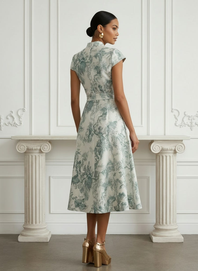Jacquard A-Line Stand Colla Cocktail Dresses with Bow