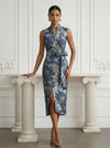 Jacquard Sheath Stand Colla Cocktail Dresses with Bow