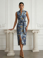 Jacquard Sheath Stand Colla Cocktail Dresses with Bow