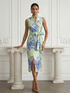 Jacquard Sheath Stand Colla Cocktail Dresses with Bow