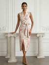 Jacquard Sheath Stand Colla Cocktail Dresses with Bow