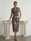 Jacquard Sheath Stand Colla Cocktail Dresses with Bow