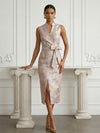Jacquard Sheath Stand Colla Cocktail Dresses with Bow