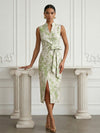 Jacquard Sheath Stand Colla Cocktail Dresses with Bow