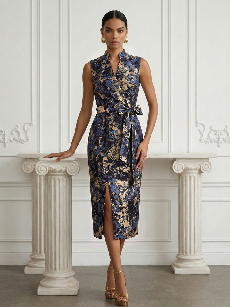 Jacquard Sheath Stand Colla Cocktail Dresses with Bow