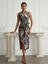 Jacquard Sheath Stand Colla Cocktail Dresses with Bow