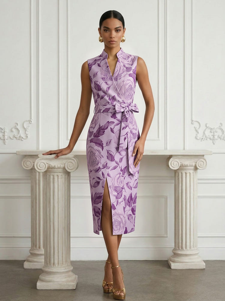 Jacquard Sheath Stand Colla Cocktail Dresses with Bow