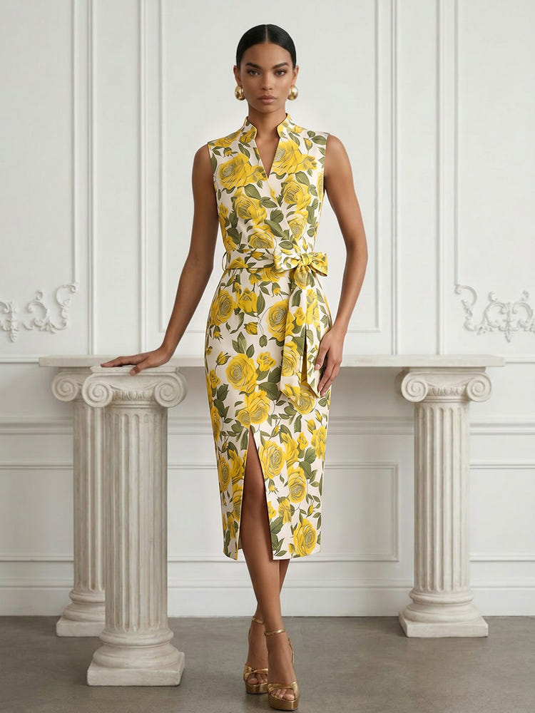 Jacquard Sheath Stand Colla Cocktail Dresses with Bow