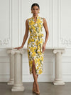 Jacquard Sheath Stand Colla Cocktail Dresses with Bow