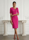 Jersey Sheath Asymmetric Neck Cocktail Dresses with 3D Flowers