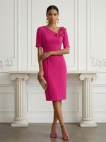Jersey Sheath Asymmetric Neck Cocktail Dresses with 3D Flowers