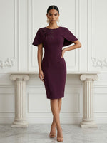 Jersey Sheath Crew Neck Cocktail Dresses with Caps