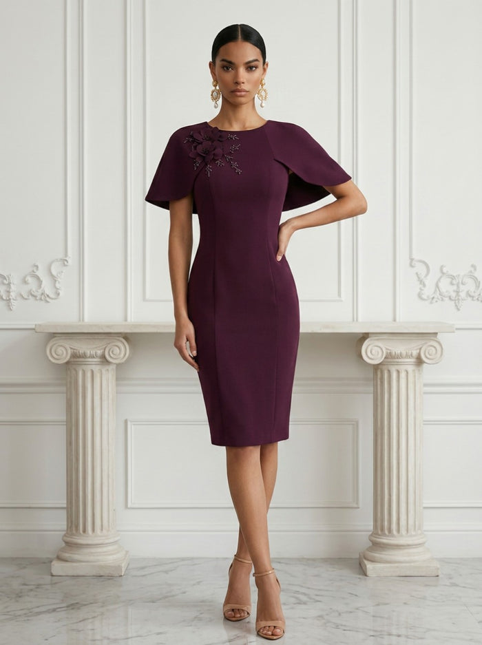 Jersey Sheath Crew Neck Cocktail Dresses with Caps