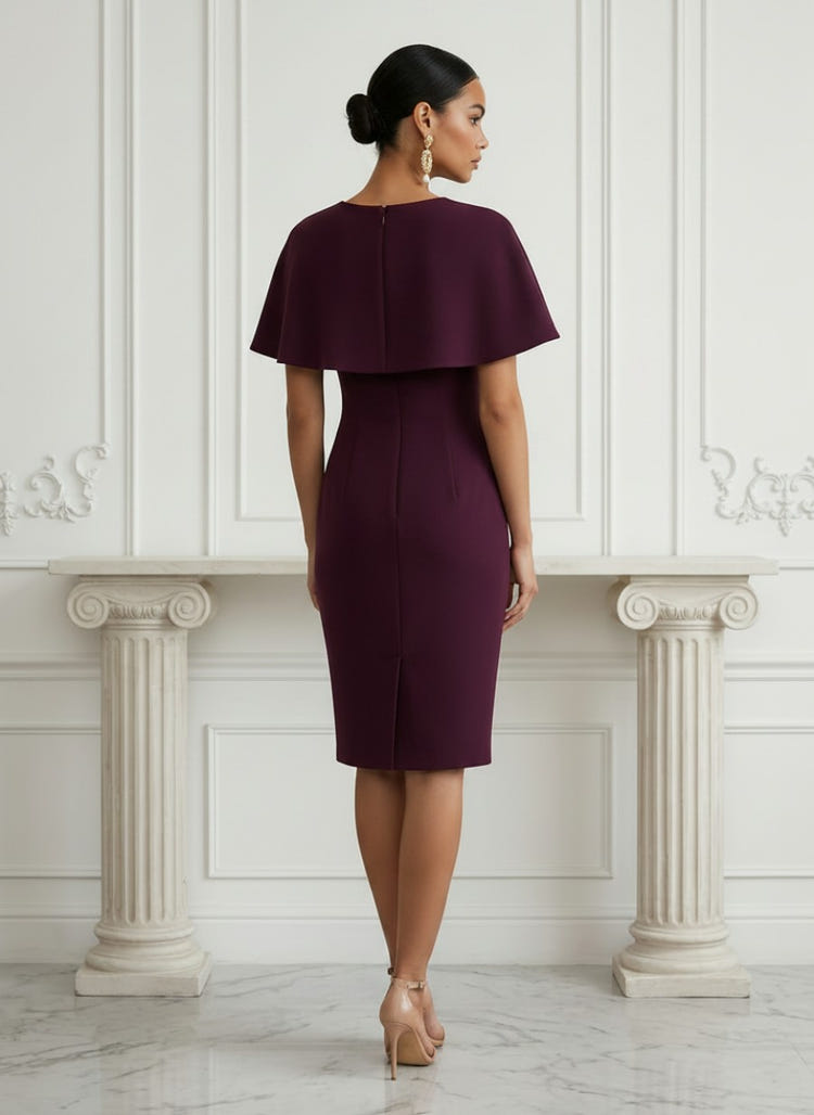 Jersey Sheath Crew Neck Cocktail Dresses with Caps