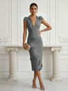 Jersey Sheath Stand Colla Cocktail Dresses with Slit